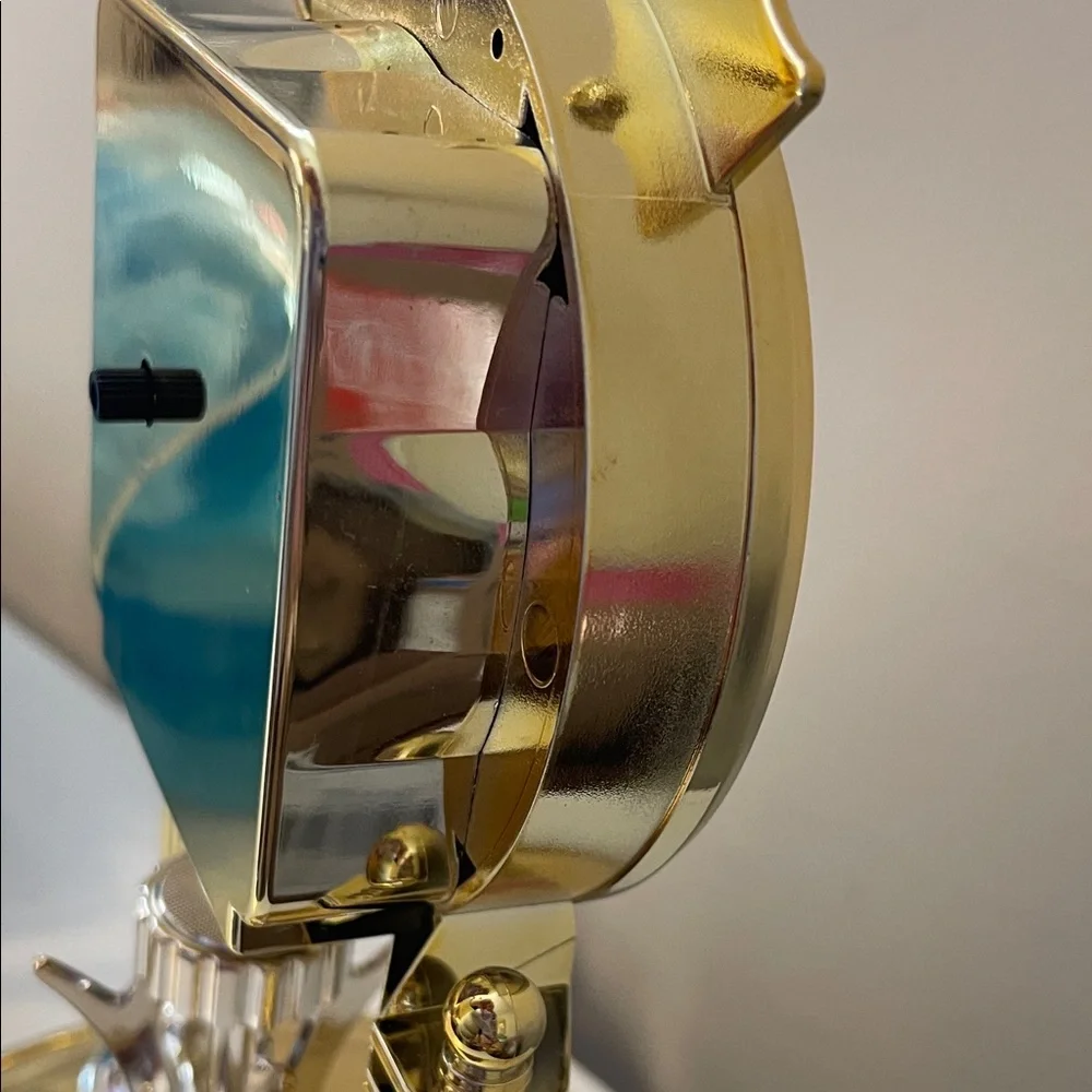 Vtg MCM Rolfe Roberts German Anniversary Clock, Rotating Pendulum,Gold Tone